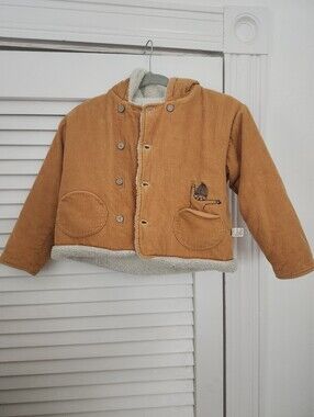Kids Hooded Corduroy Jacket in Mustard Yellow/orange